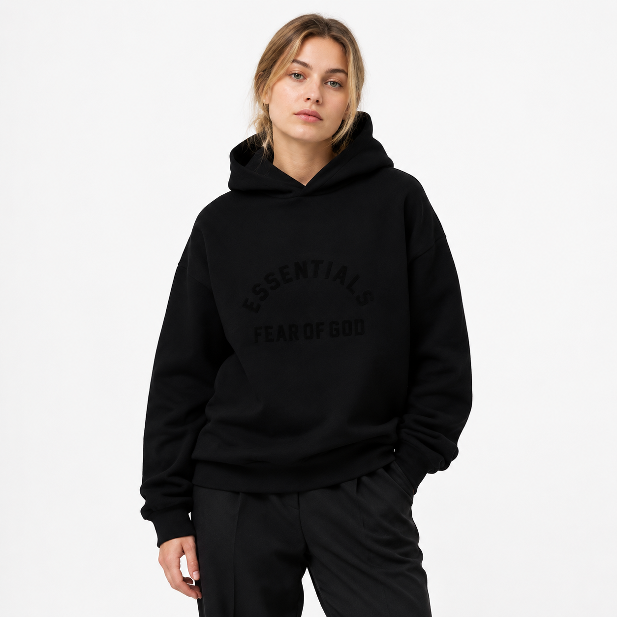 Fear of God Essentials Arch Logo Hoodie Jet Black