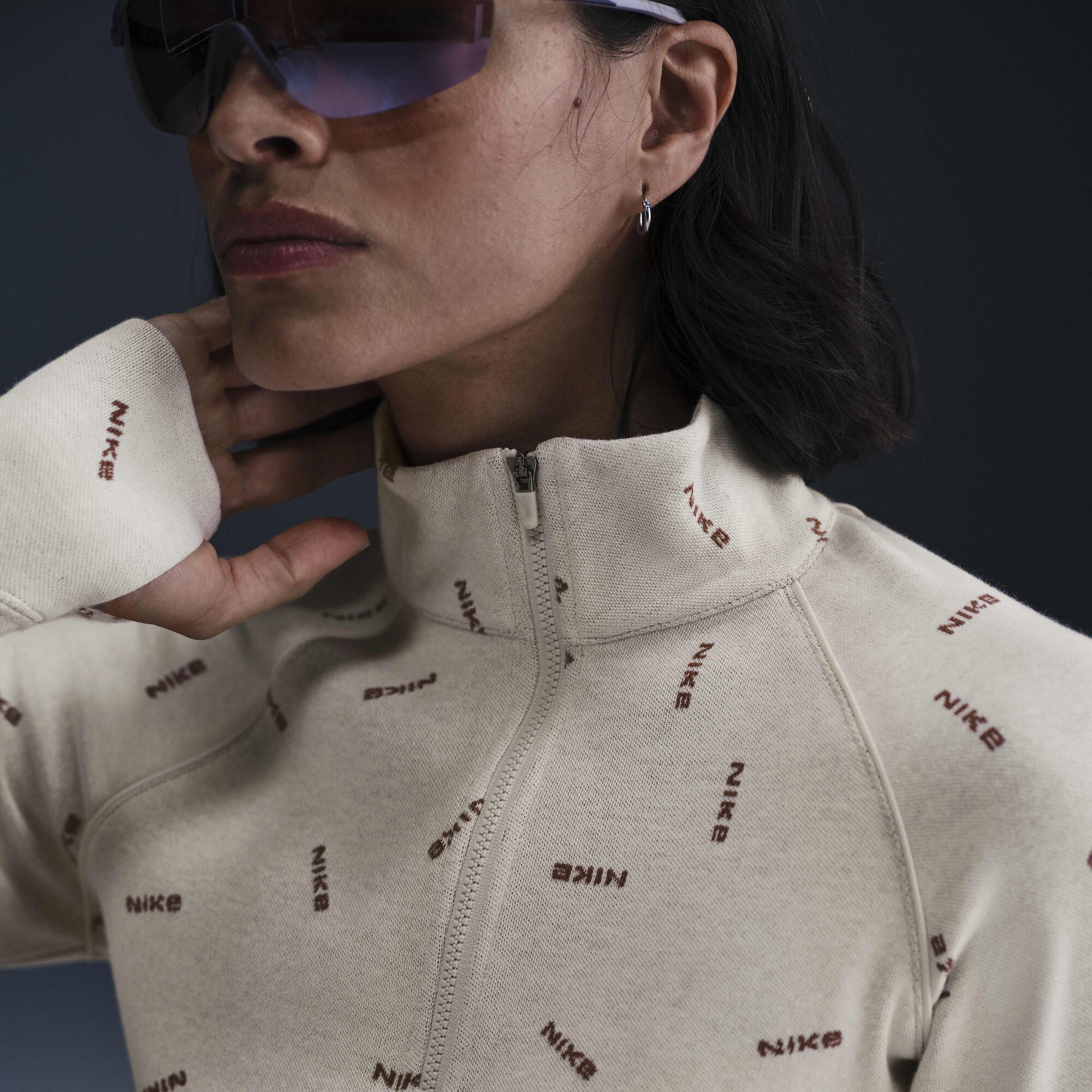 Nike Sportswear Collection Slim 1/2-Zip Long-Sleeve Logo Top Light Orewood Brown/Red Sepia/Light Orewood Brown - Sneak