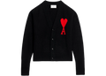 Ami Paris Ami De Coeur Felted Merino Wool Cardigan Black/Red