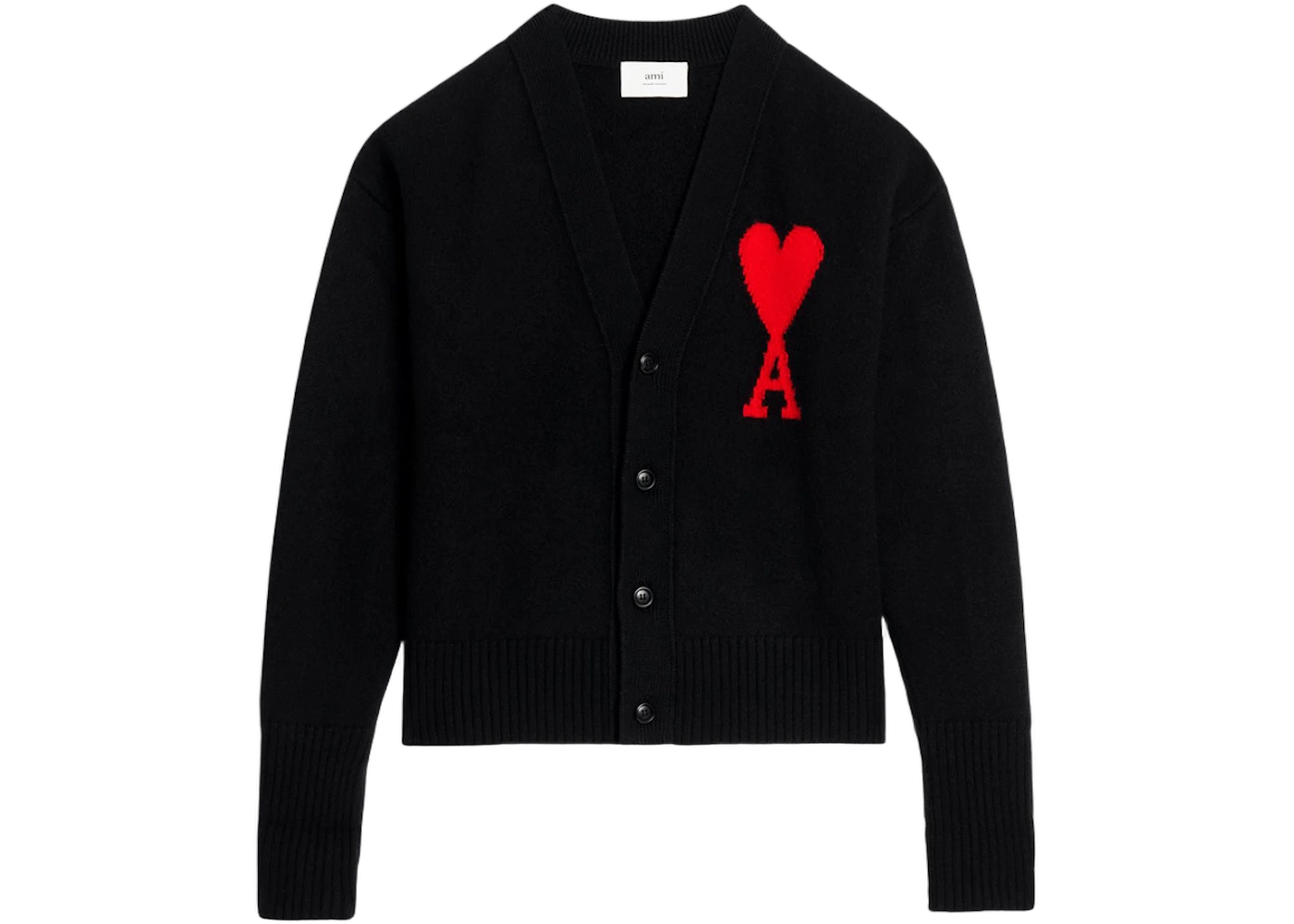 Ami Paris Ami De Coeur Felted Merino Wool Cardigan Black/Red