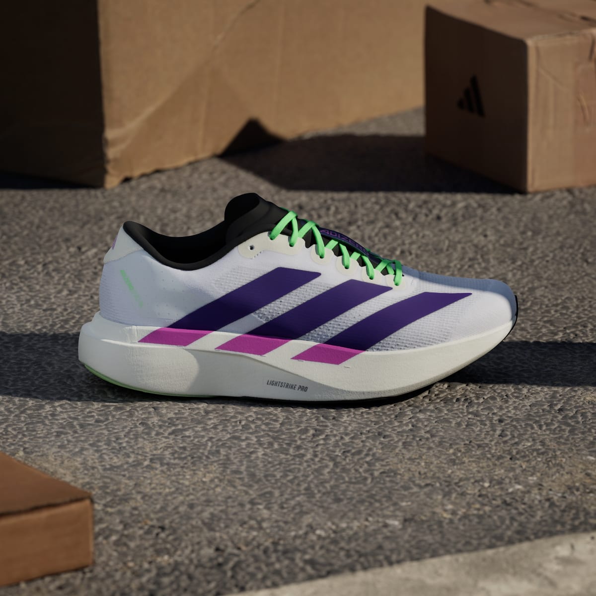 Adidas Adizero Evo SL White Purple Lime Burst