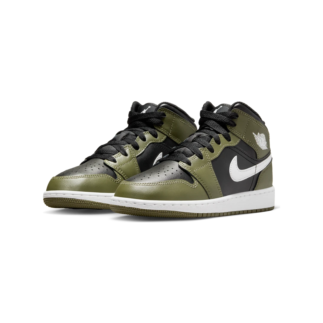 Air Jordan 1 Mid Black White Olive, Black/White/Medium Olive (DQ8423-092)