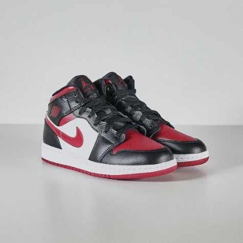 Air Jordan 1 Mid Bred Toe, Black/Noble Red-White (554724-066 / 554725-066)