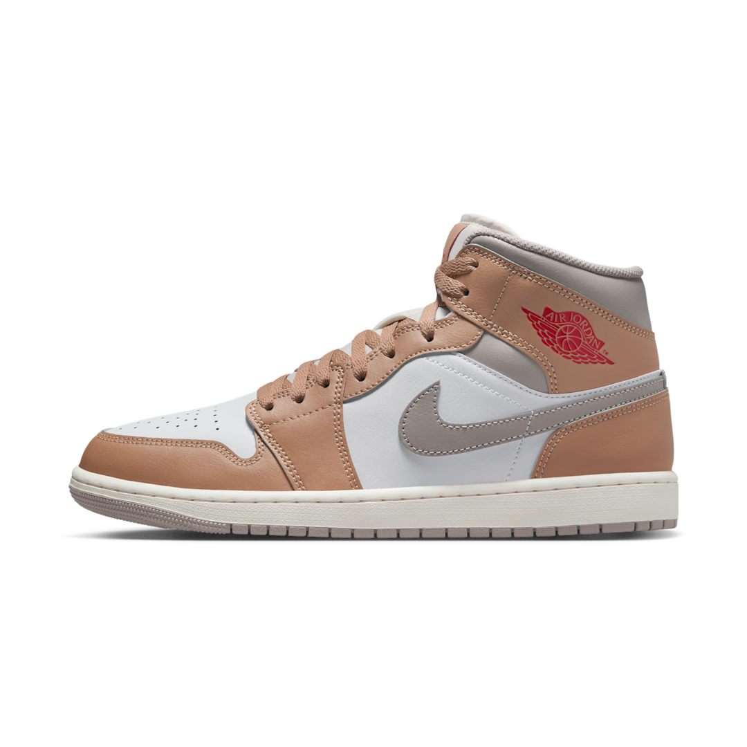 Air Jordan 1 Mid Rattan White College Grey, Hemp/White/College Grey/Fire Red (DQ8426-200)