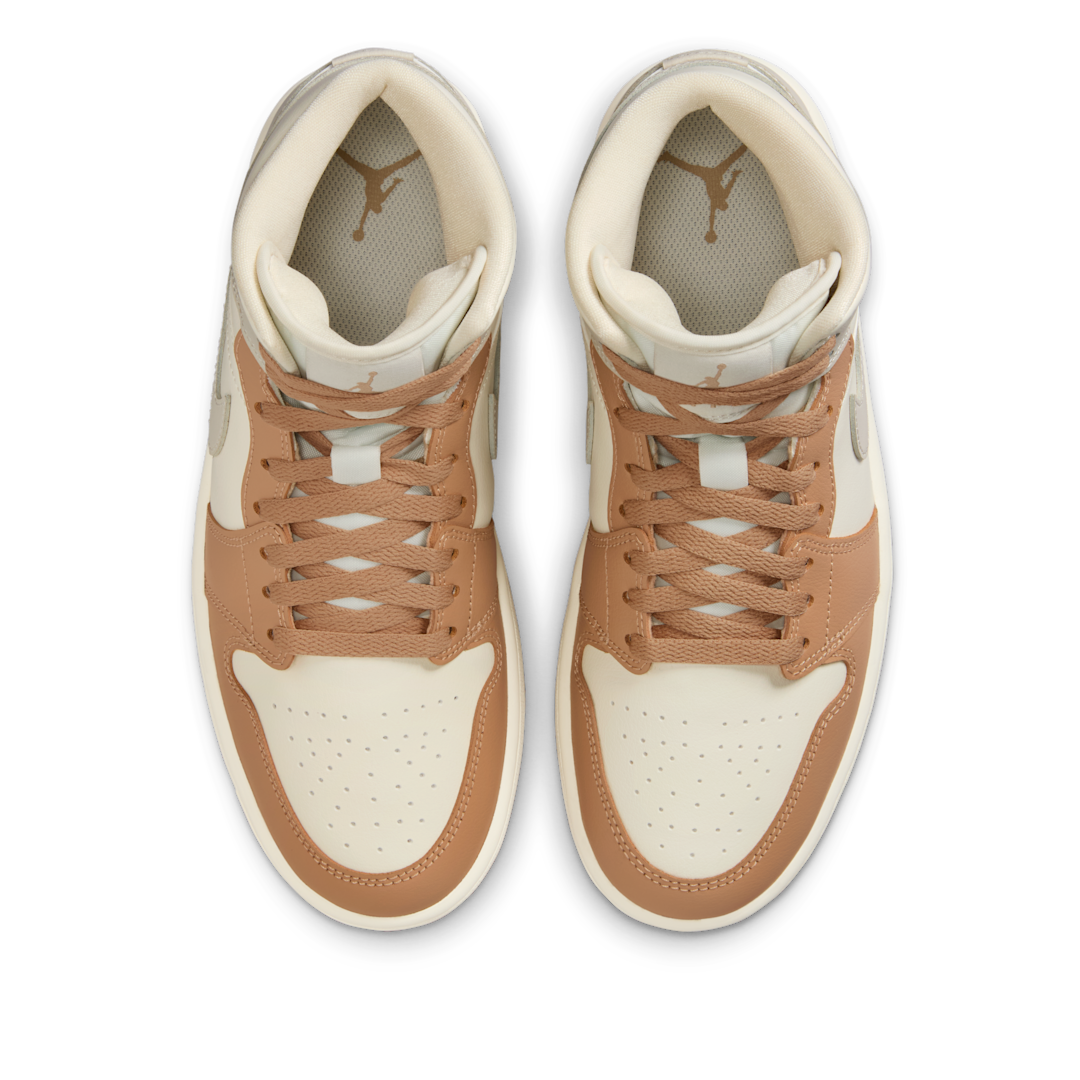 Air Jordan 1 Mid Tan Toe, Pale Ivory/Hemp/Sail/Light Orewood Brown (BQ6472-118)
