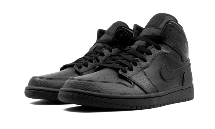Air Jordan 1 Mid Triple Black Tumbled Leather, Black/Black/Black (554724-091)