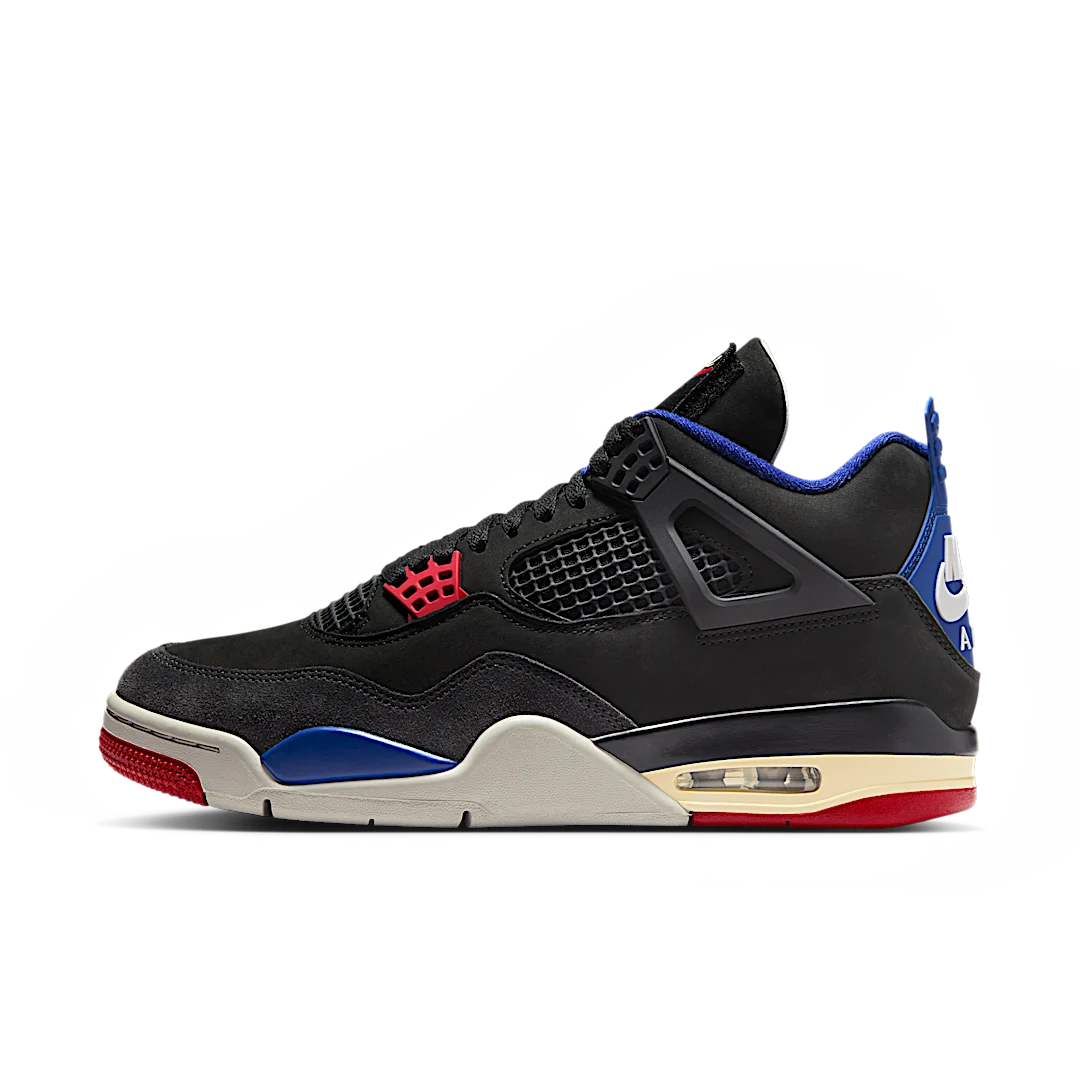 Air Jordan 4 Retro Rare Air, Black/Fire Red/Deep Royal Blue/Dark Smoke Grey/Tech Grey (FV5029-003 / IB4171-003)