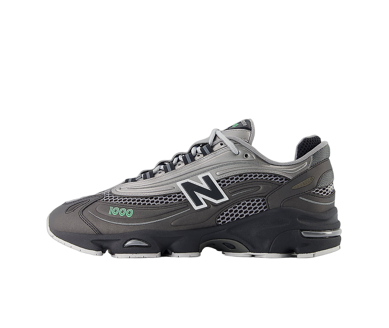 New Balance 1000 Dark Silver Metallic Lime Leaf