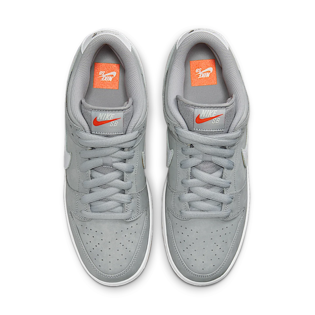 Nike SB Dunk Low Pro ISO Orange Label Wolf Grey Gum, Wolf Grey/White/Wolf Grey/Gum Light Brown/Pure Platinum/Safety Orange (DV5464-001)