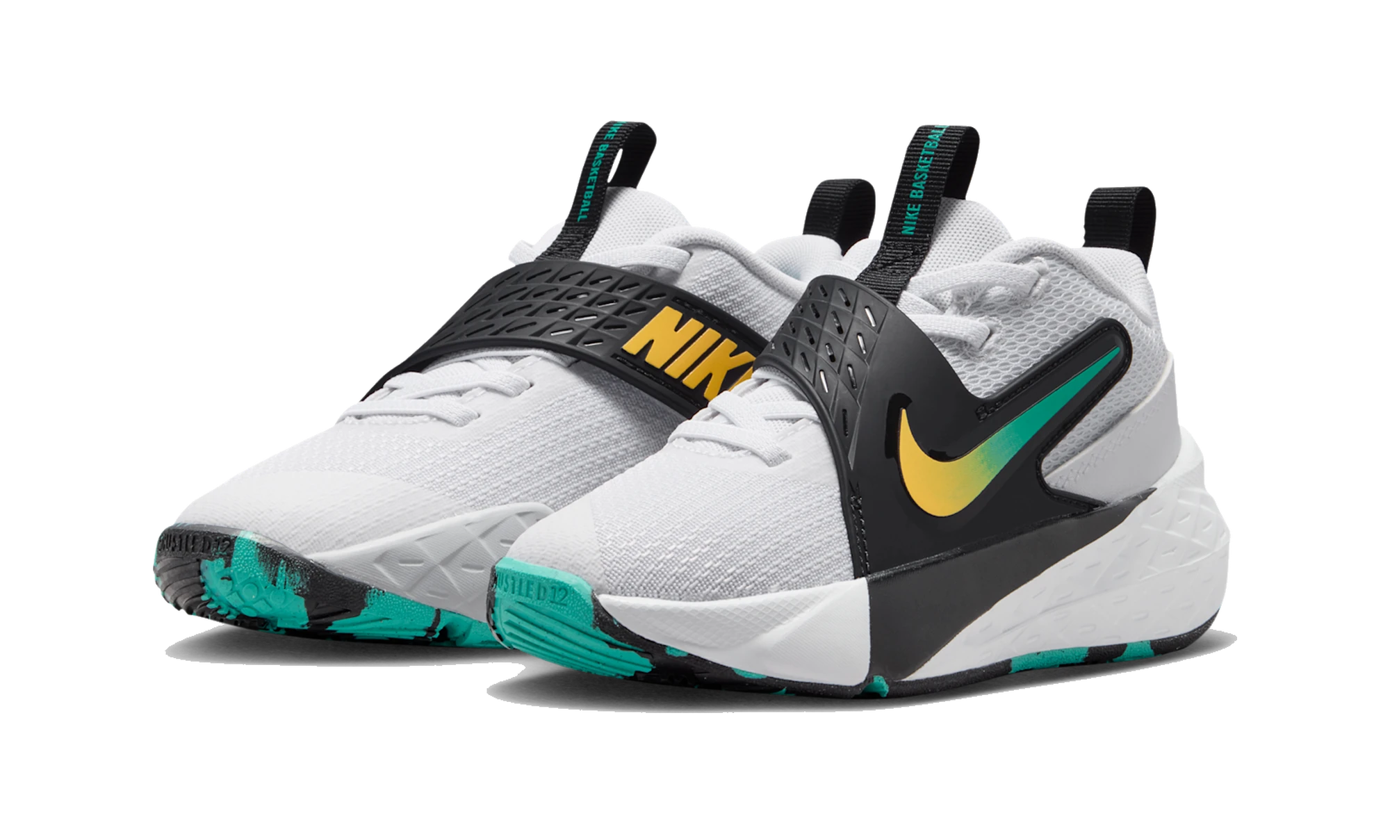 Nike Team Hustle D 12 White Black Emerald Topaz Gold (PS)