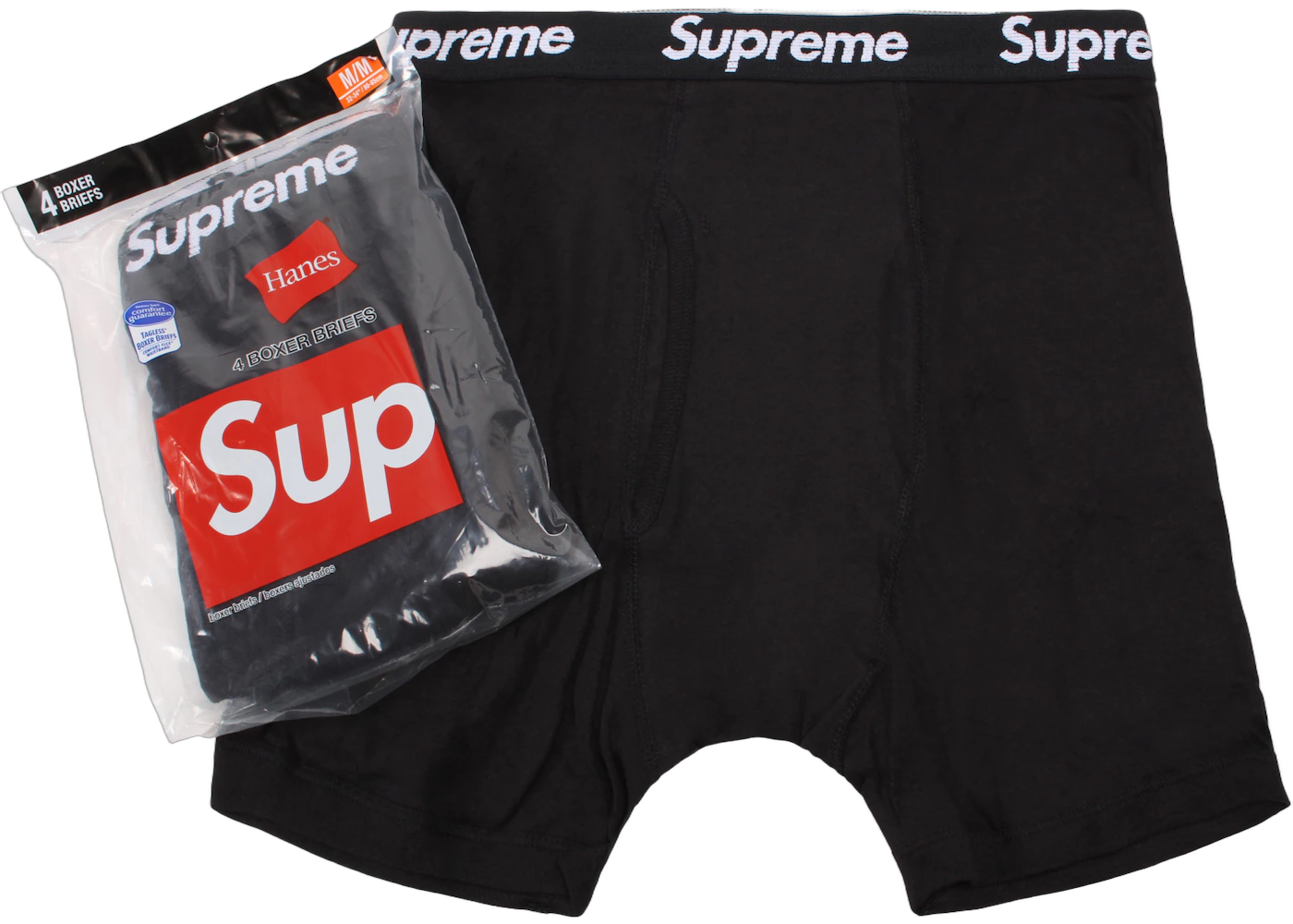 Supreme Hanes Boxer Briefs (4 Pack) Black, Black (supreme-hanes-boxer-briefs-black)