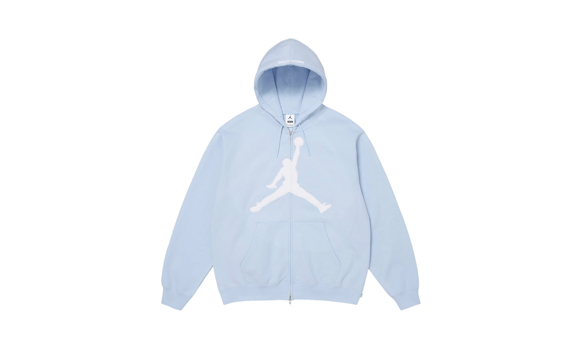Supreme x Air Jordan Zip Up Hooded Sweatshirt Light Blue - Sneak