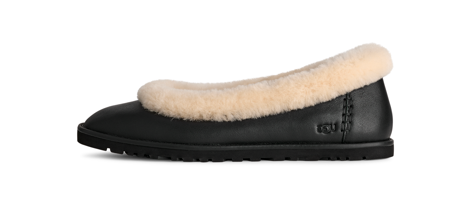 UGG Zora Leather Ballet Flat Black, Black (1178450-BLK)