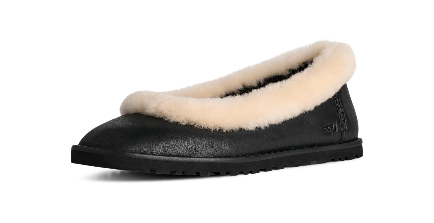 UGG Zora Leather Ballet Flat Black, Black (1178450-BLK)