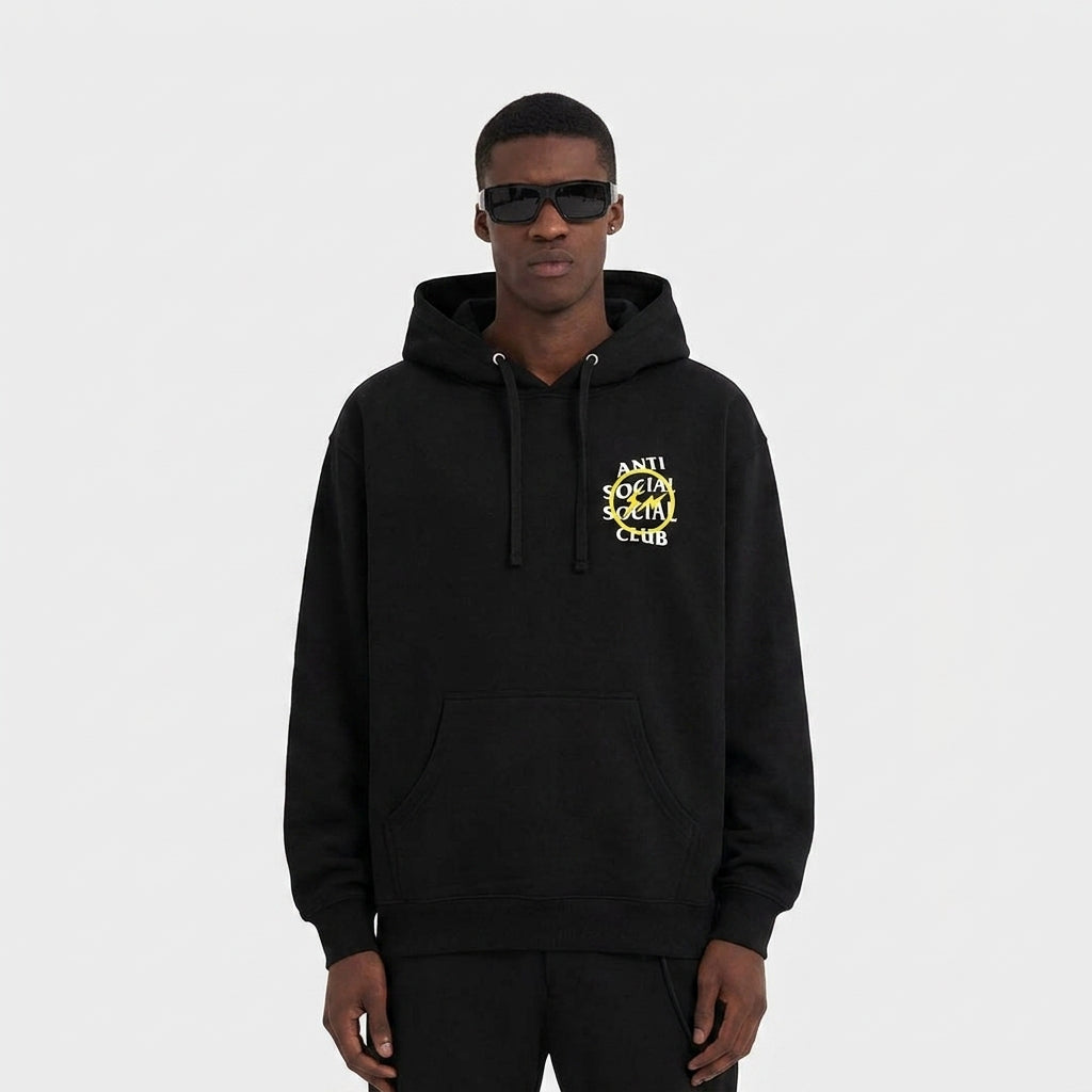 Anti Social Social Club x Fragment Yellow Bolt Hoodie (FW19) Black