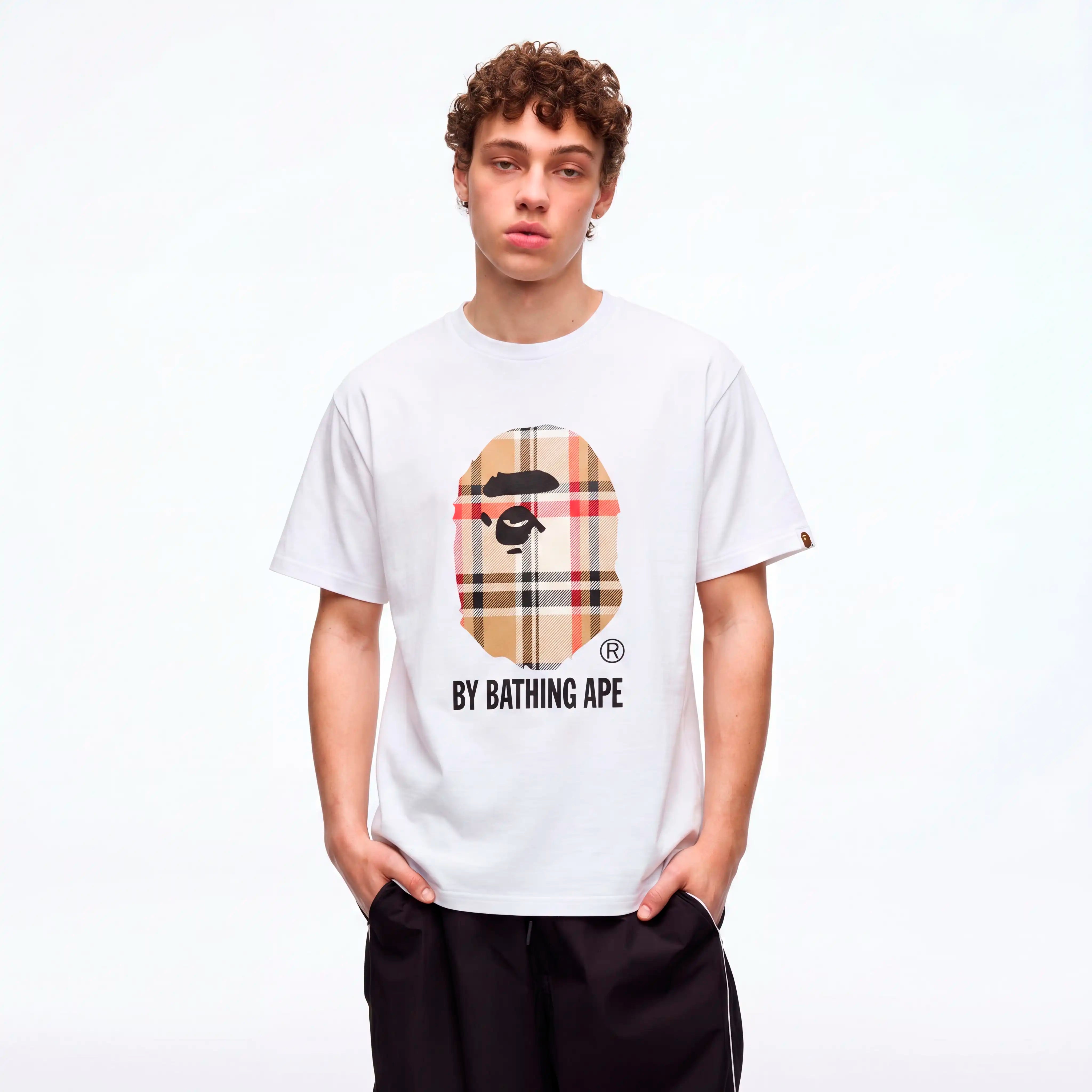 BAPE A Bathing Ape Check T-Shirt White Beige