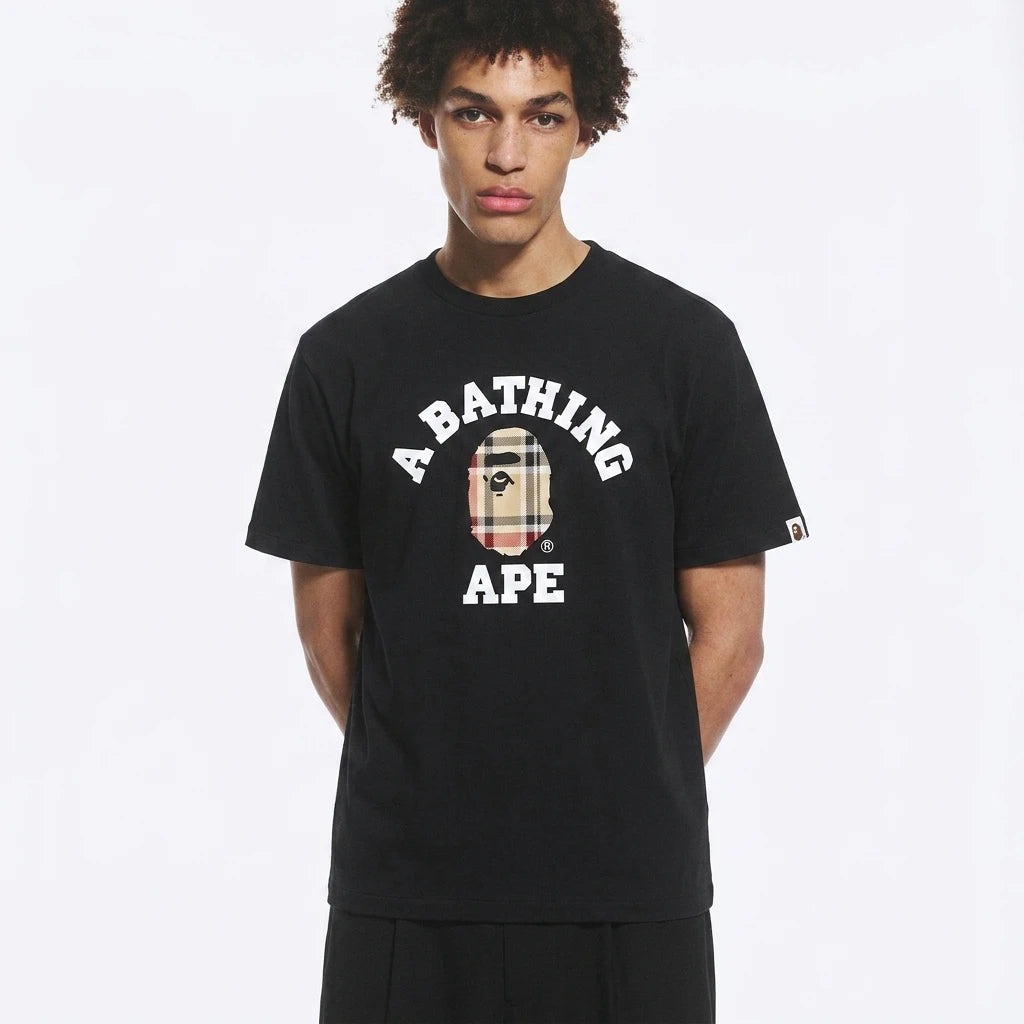 BAPE Check College T-Shirt Black Beige