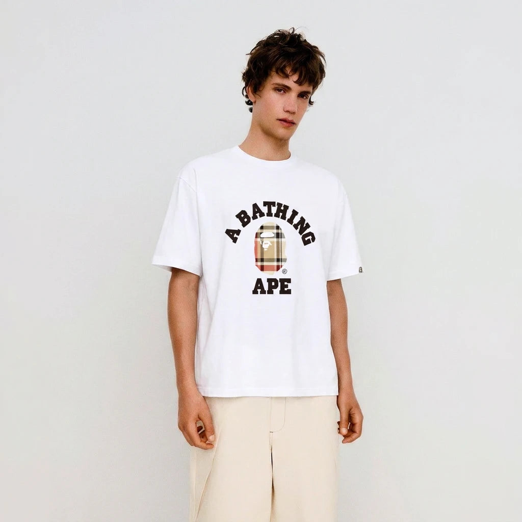 BAPE Check College T-Shirt White Beige