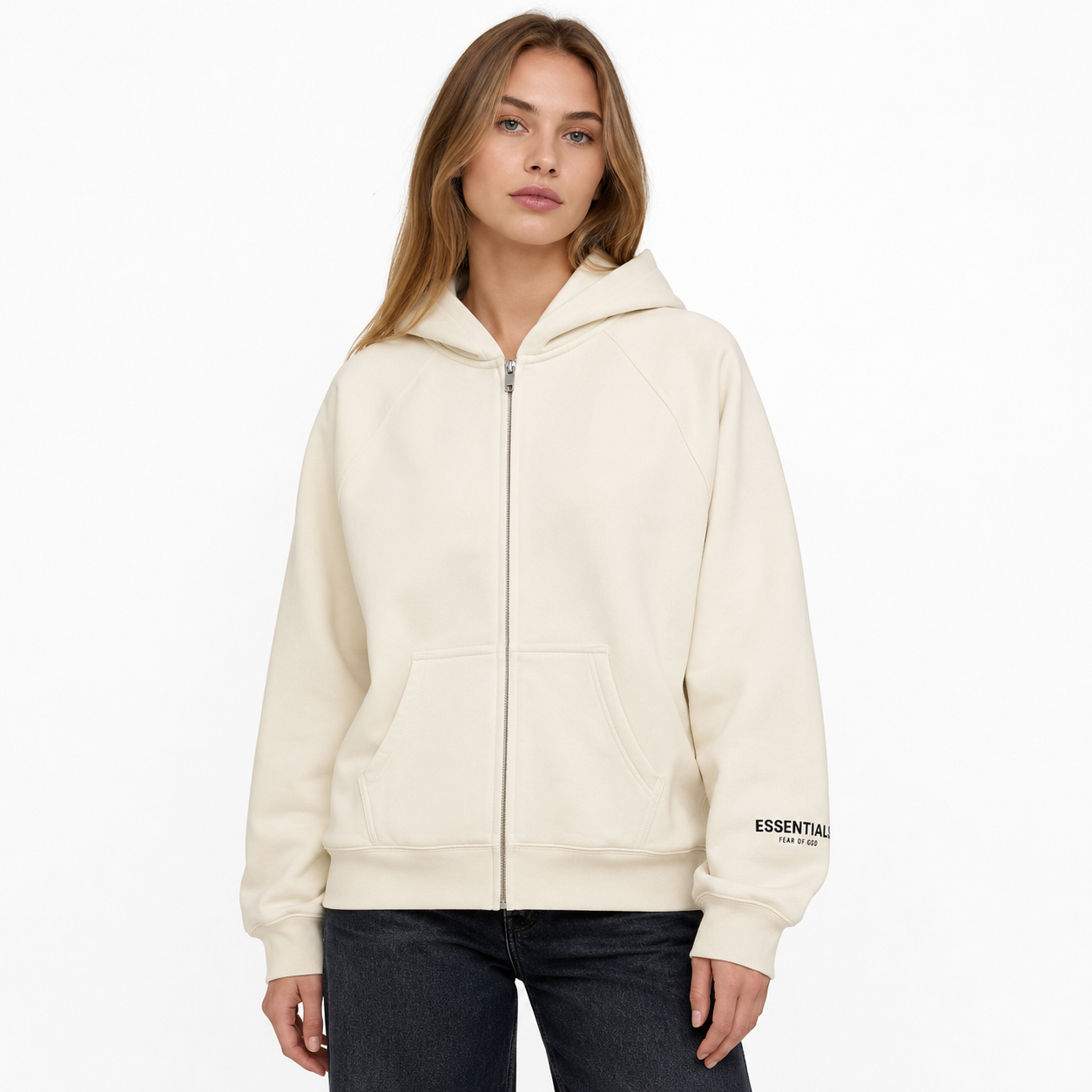 Fear of God Essentials Full Zip Hoodie Cream