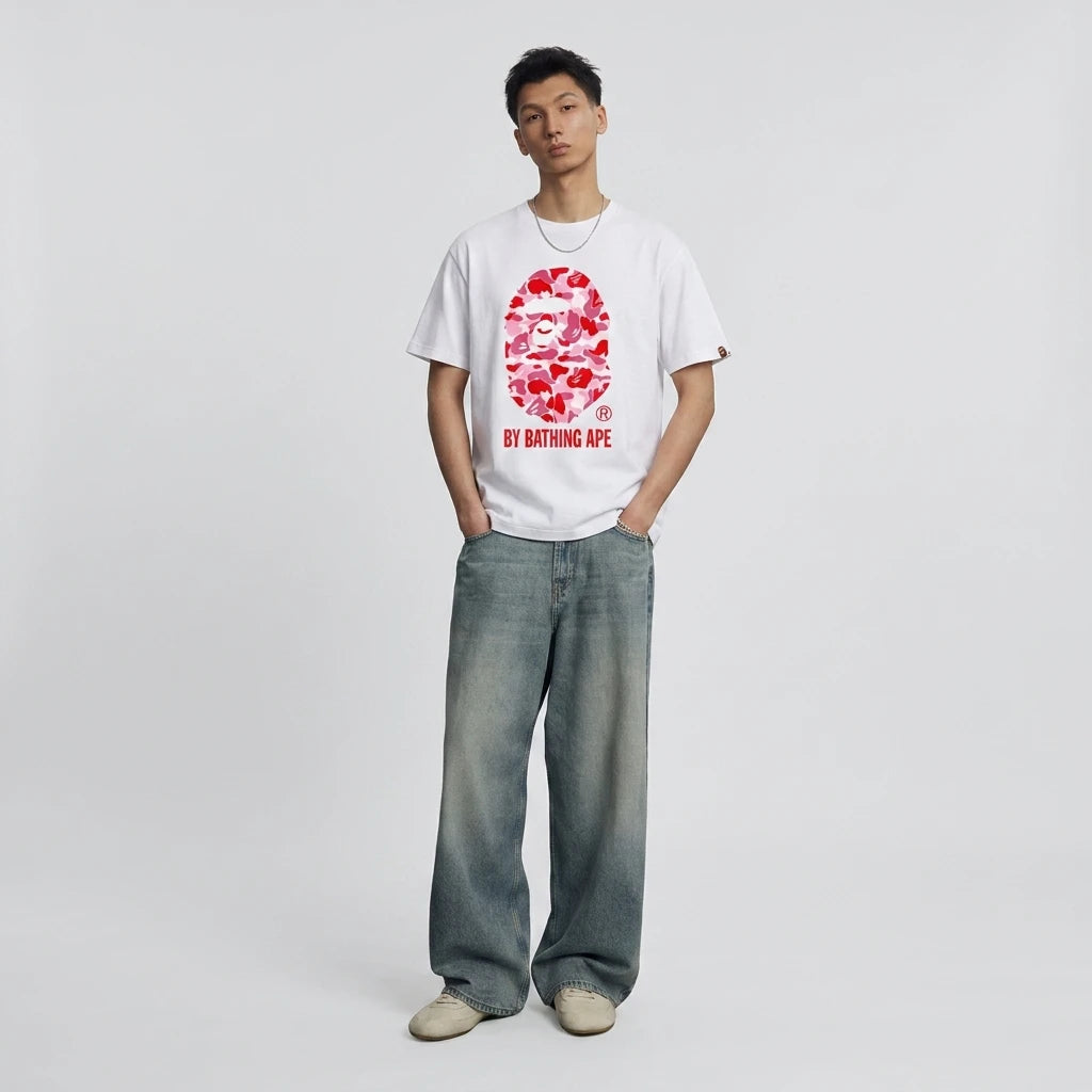 BAPE A Bathing Ape T-Shirt ABC Camo T-Shirt White Pink