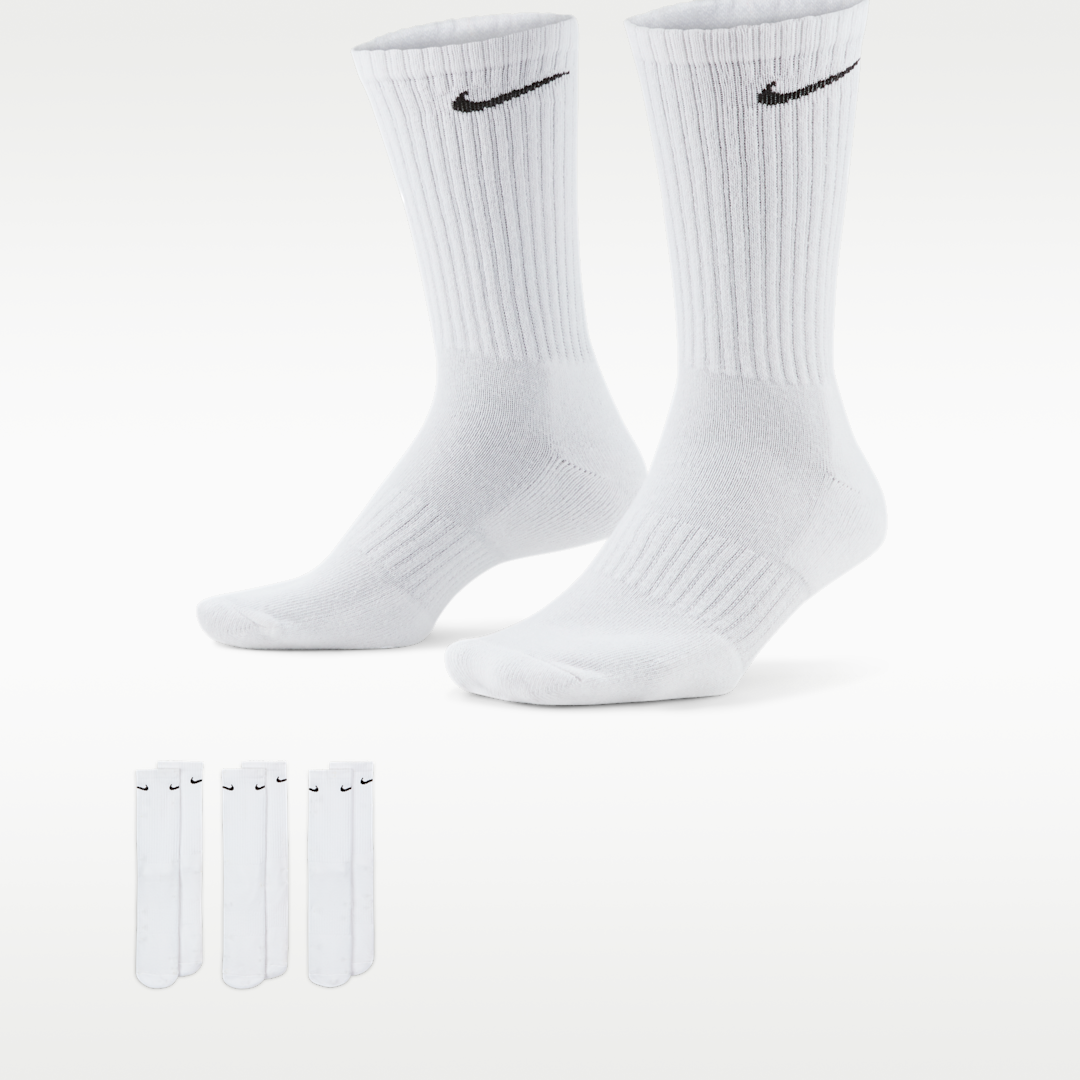 Nike Everyday Cushioned Training Crew Socks (3 Pairs) White/Black