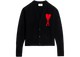 Ami Paris Ami De Coeur Felted Merino Wool Cardigan Black/Red