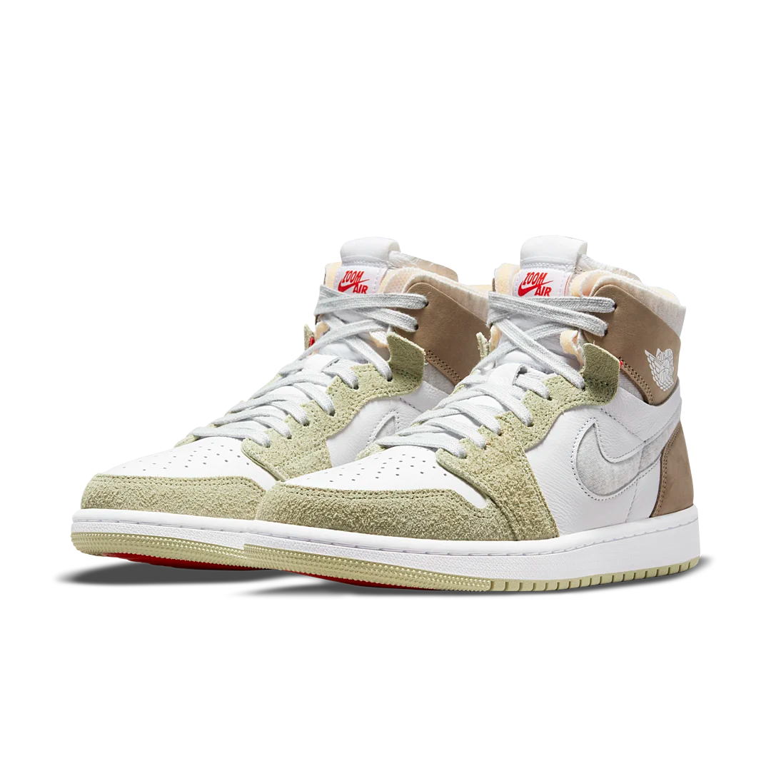 Air Jordan 1 High Zoom Air CMFT Olive Aura, White/Grey Heather-Olive Aura-Khaki (CT0979-102)