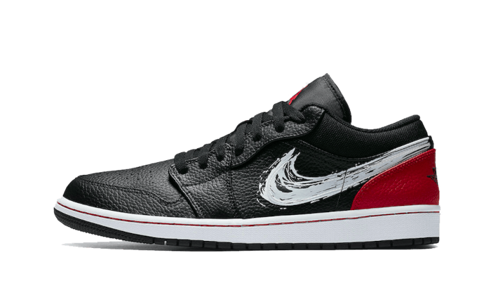 Air Jordan 1 Low Brushstroke Swoosh Black, Black/White-University Red (DA4659-001)