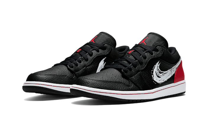 Air Jordan 1 Low Brushstroke Swoosh Black, Black/White-University Red (DA4659-001)