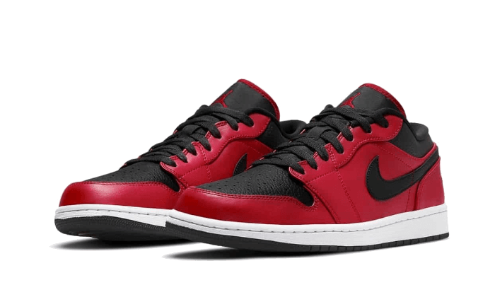 Air Jordan 1 Low Reverse Bred Pebbled Swoosh, Gym Red/Black/White (553558-605)