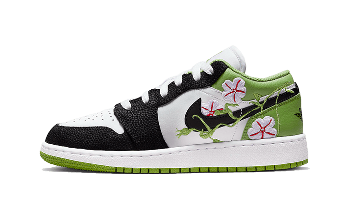 Air Jordan 1 Low SE Floral Vines, White/Black/Altitude Green/Lavender Mist/Vivid Green/Gym Red (DQ8389-100)