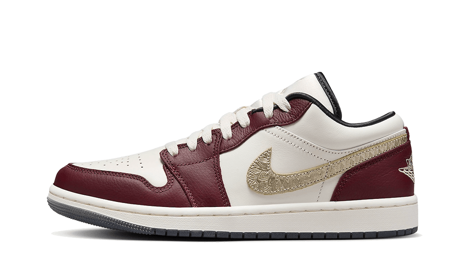 Air Jordan 1 Low Year of the Dragon (2024), Sail/Metallic Gold Grain-Dark Team Red-Dark Smoke Grey (FJ5735-100)