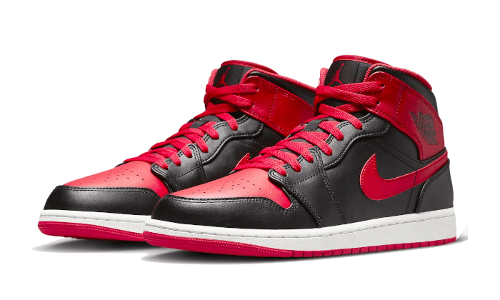 Air Jordan 1 Mid Alternate Bred (2022), Black/Fire Red-White (DQ8426-060 / DQ8423-060)