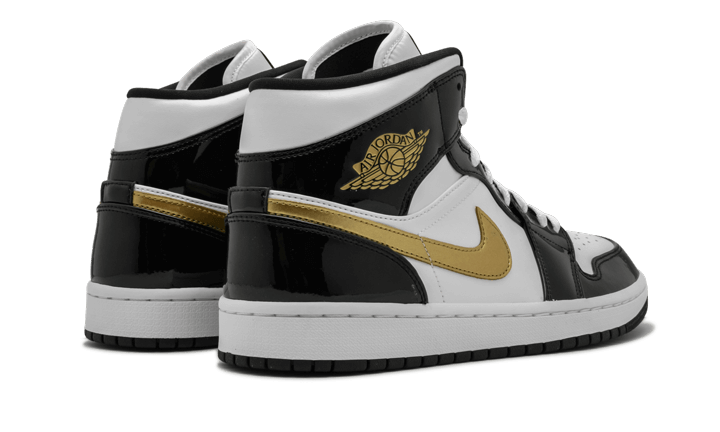 Air Jordan 1 Mid Patent Black White Gold, Black/White-Metallic Gold (852542-007 / BQ6931-007)