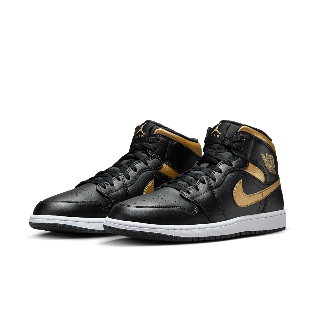 Air Jordan 1 Mid Black Metallic Gold, Black/White/Metallic Gold (DQ8426-071)