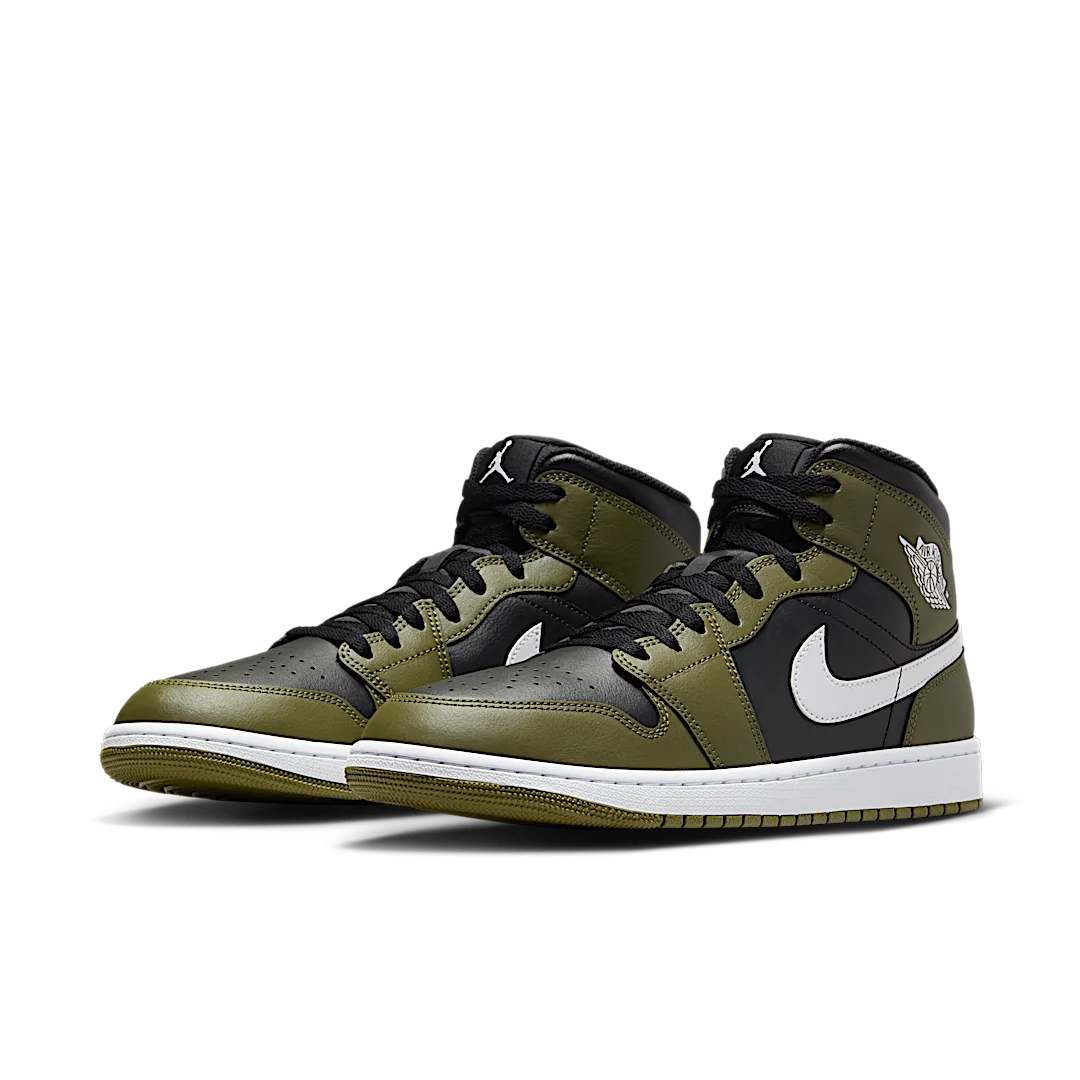 Air Jordan 1 Mid Black White Olive, Black/Medium Olive/Sail/White (DQ8426-092)