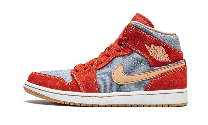 Air Jordan 1 Mid Denim Red, Cinnabar/Hemp-White (DM4352-600 / DM4384-600)