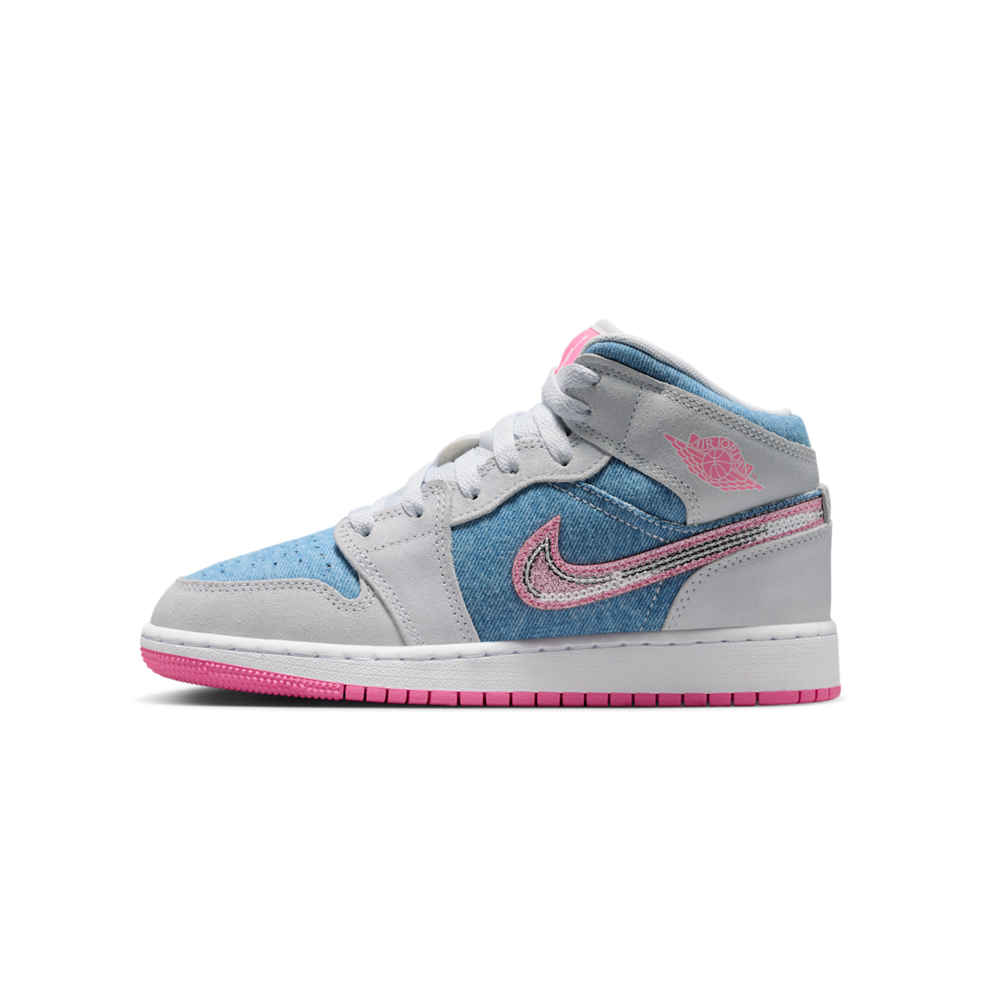 Air Jordan 1 Mid Denim Sequin, Cobalt Bliss/White/Pink Glow (HQ1999-400)