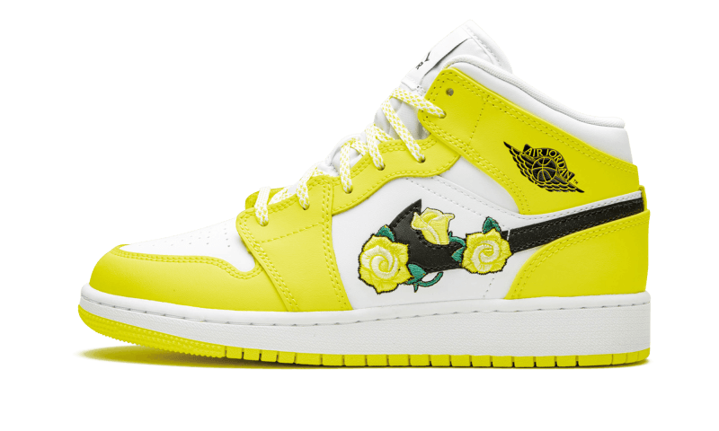 Air Jordan 1 Mid Dynamic Yellow Floral, Dynamic Yellow/Black-White (AV5174-700)