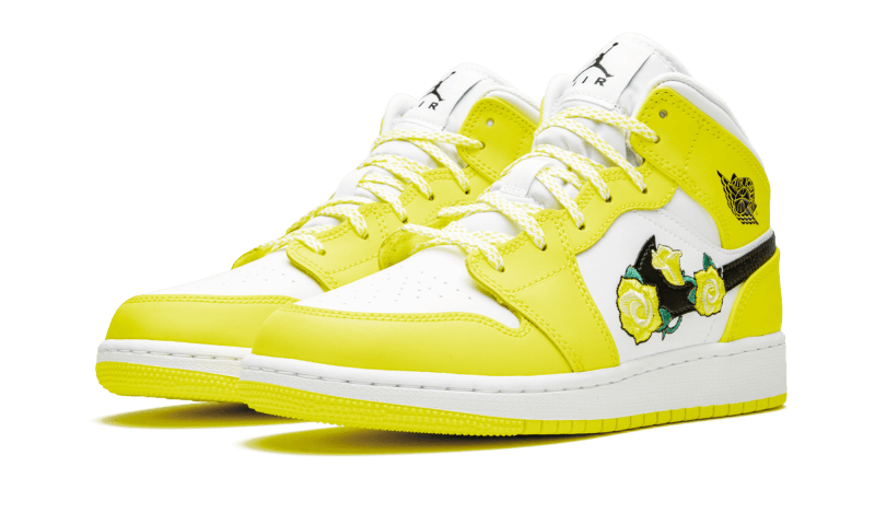 Air Jordan 1 Mid Dynamic Yellow Floral, Dynamic Yellow/Black-White (AV5174-700)