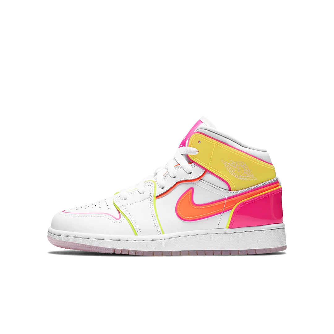 Air Jordan 1 Mid Edge Glow, White/Hyper Crimson/Pink Blast (CV4611-100)