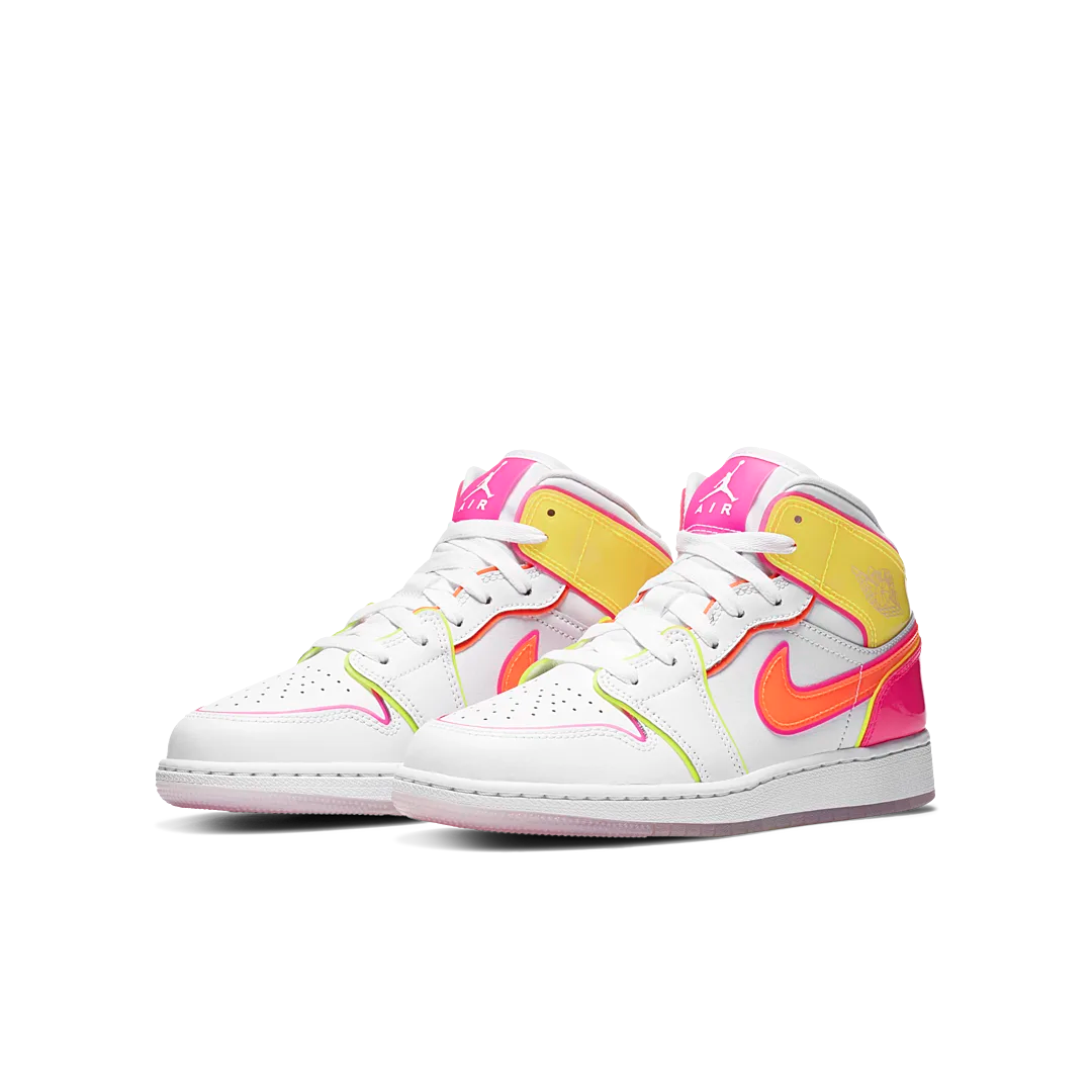 Air Jordan 1 Mid Edge Glow, White/Hyper Crimson/Pink Blast (CV4611-100)