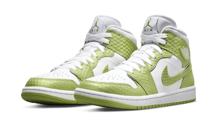 Air Jordan 1 Mid Green Python, White/White/Vivid Green (DV2959-113)