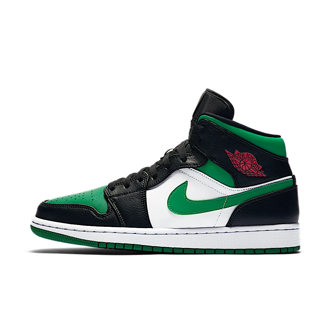 Air Jordan 1 Mid Green Toe, Black/Gym Red-White-Pine Green (554724-067 / 554725-067)