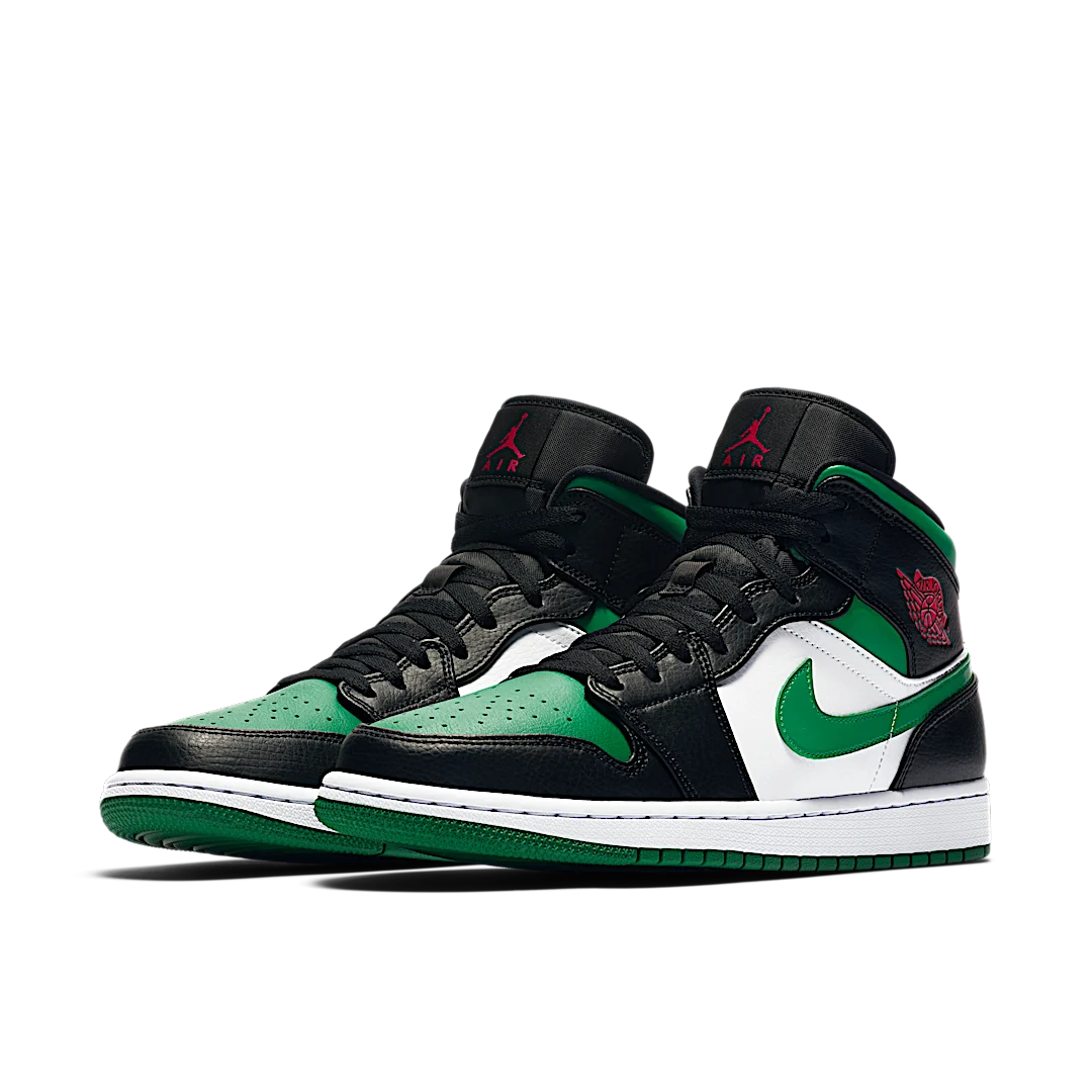 Air Jordan 1 Mid Green Toe, Black/Gym Red-White-Pine Green (554724-067 / 554725-067)