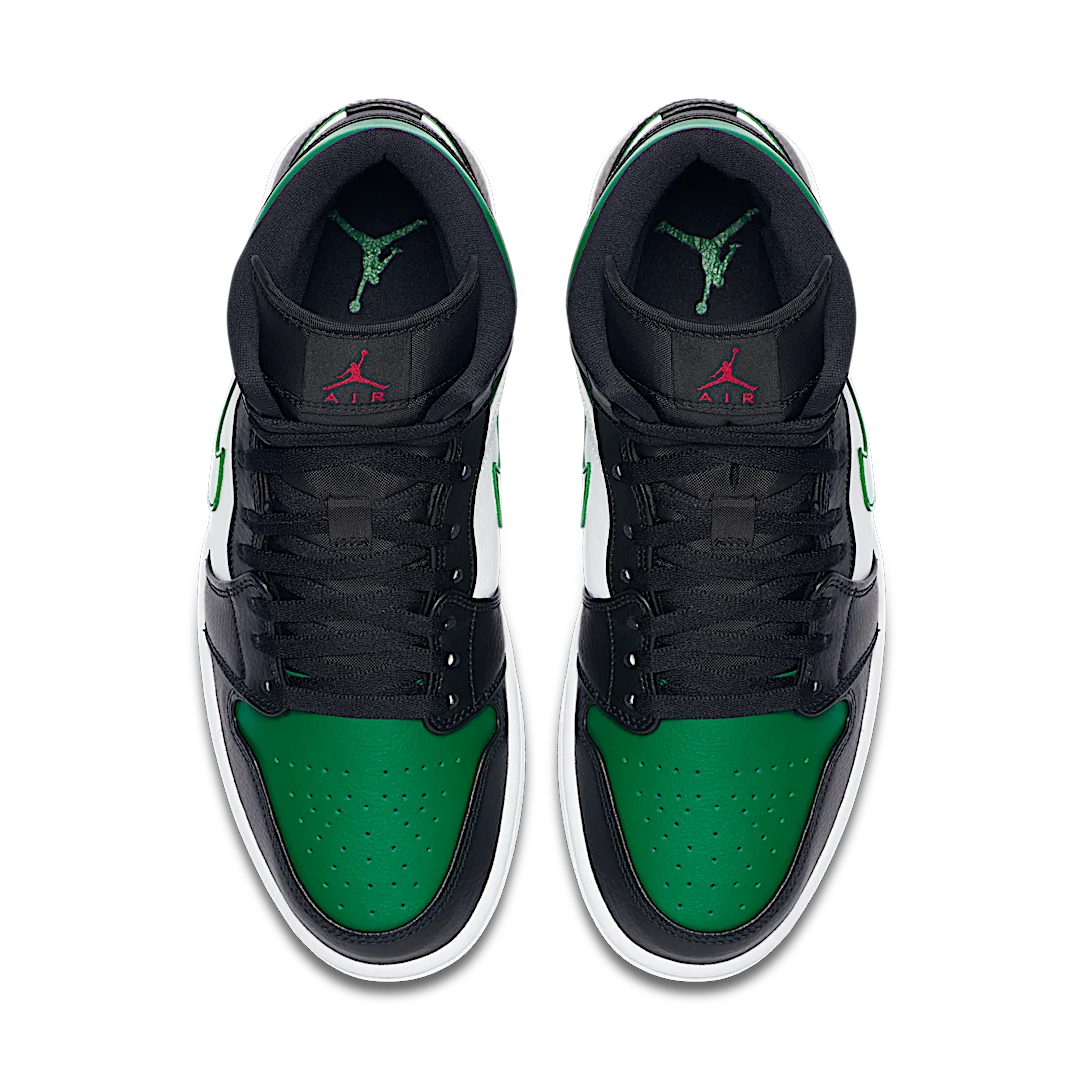 Air Jordan 1 Mid Green Toe, Black/Gym Red-White-Pine Green (554724-067 / 554725-067)