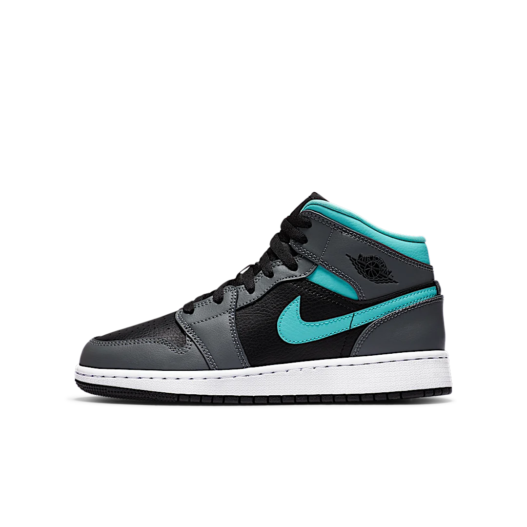 Air Jordan 1 Mid Grey Aqua, Black/Light Aqua-Dark Smoke Grey (554725-063)