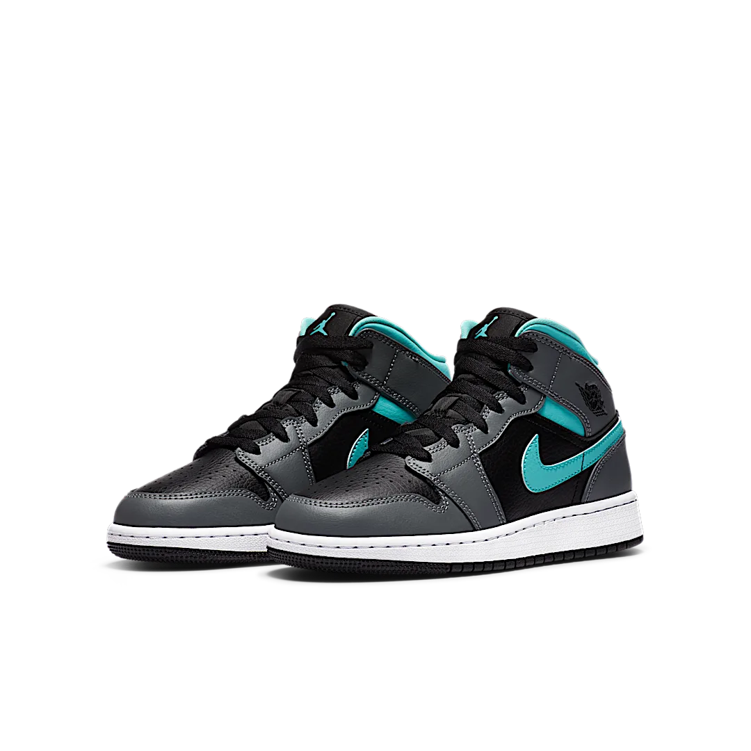 Air Jordan 1 Mid Grey Aqua, Black/Light Aqua-Dark Smoke Grey (554724-063 / 554725-063)