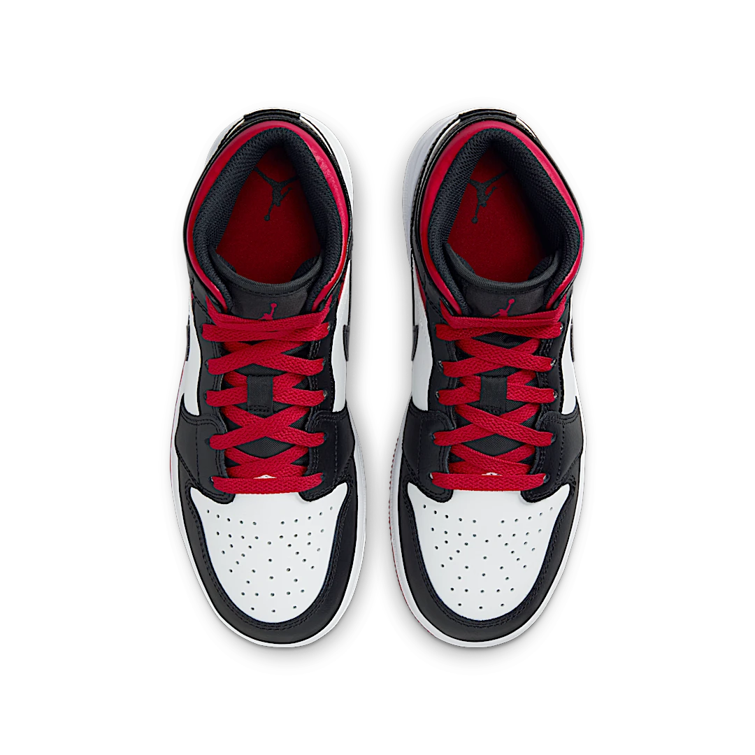 Air Jordan 1 Mid Gym Red Black Toe, White/Gym Red/Black (DQ8423-106)