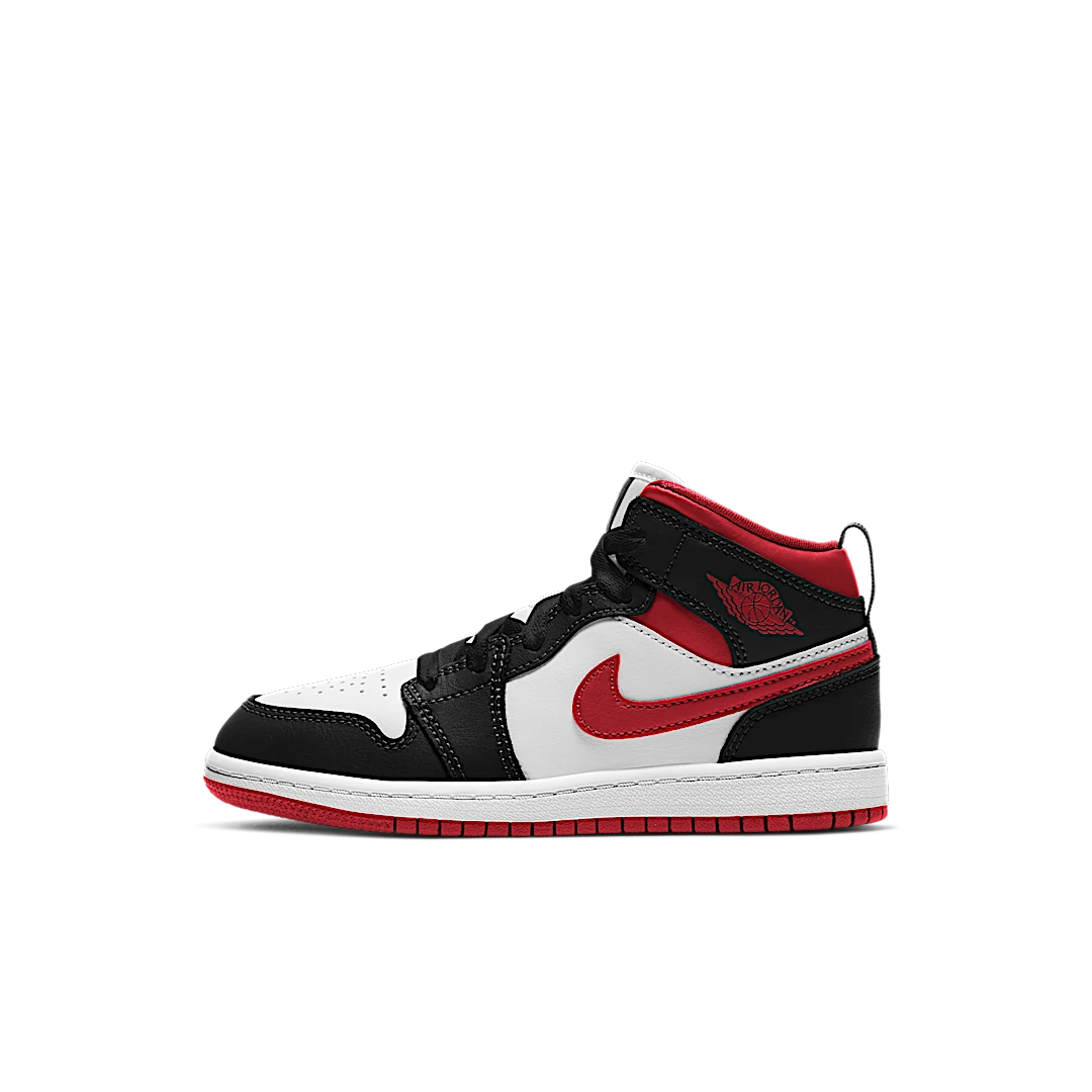 Air Jordan 1 Mid Gym Red Black White (PS), White/Gym Red-Black (640734-122)